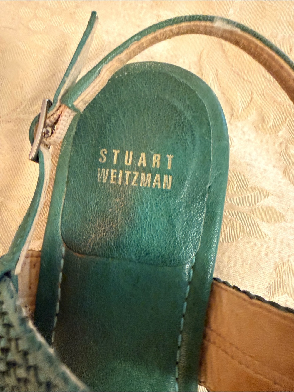 Stuart Weitzman Braided Teal Leather Thong Sandals - Picture 2 of 6